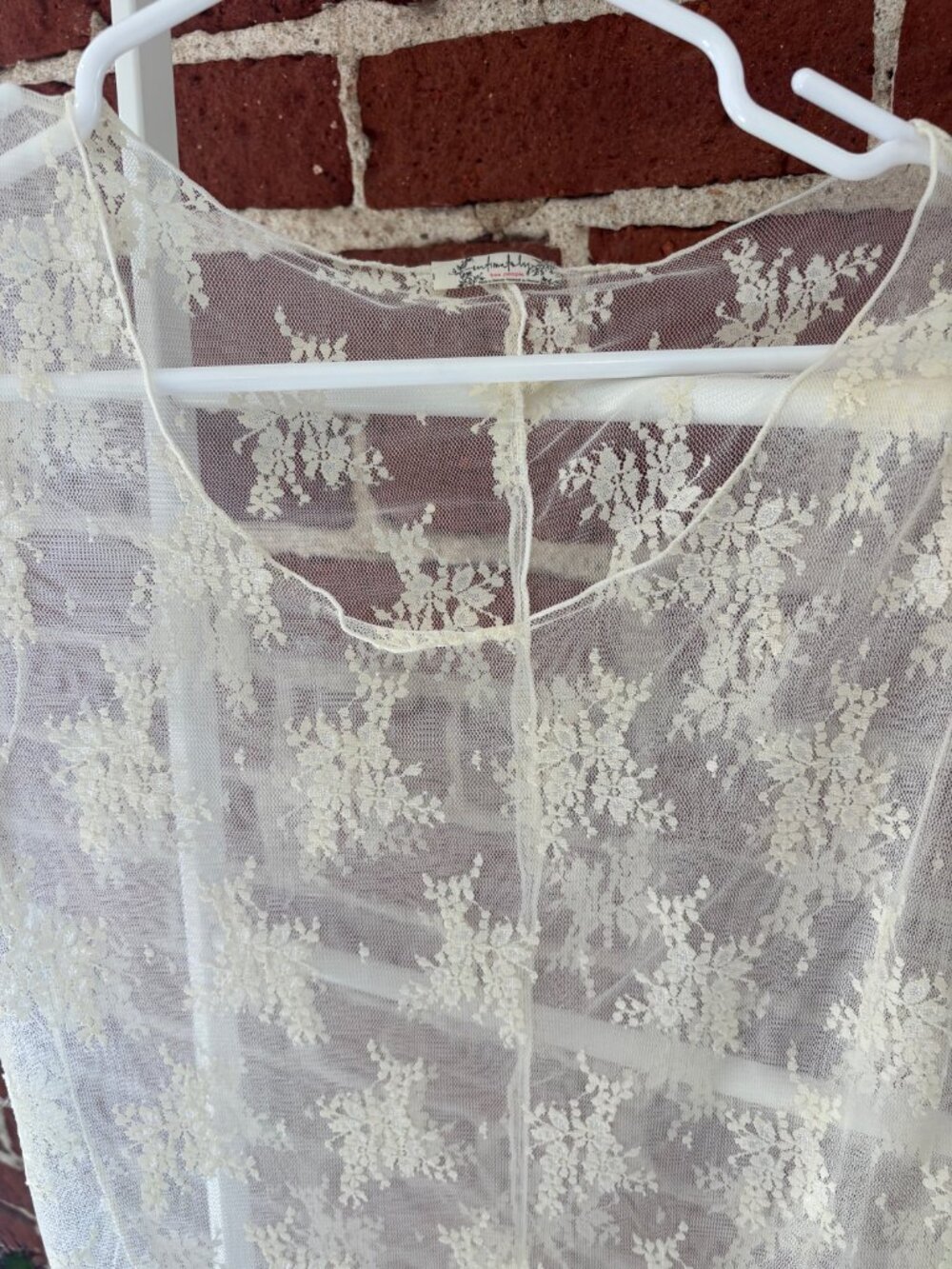 Free People Layered In Luxe Lace Sheer Tee Ivory Evening Cream Large - Picture 8 of 10